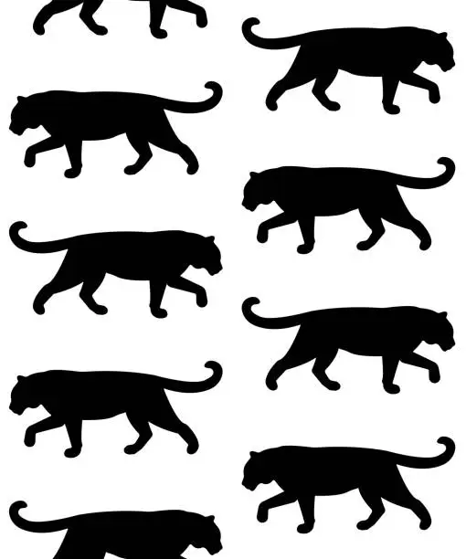 Vector illustration of Vector seamless pattern of flat hand drawn tiger silhouette