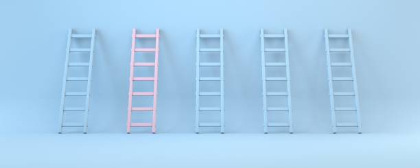 istock One pink ladder and four blue 3D 1358143364