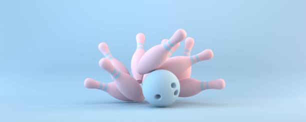 Bowling ball and scattered pins 3D