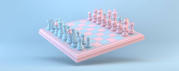 chess board starting position 3d - board game piece leisure games blue isolated imagens e fotografias de stock