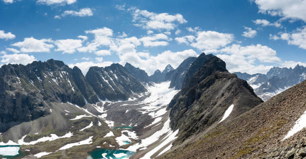 la belle vallée de la rivière middle sakukan avec en toile de fond la chaîne de montagnes kodar. territoire trans-baïkal, parc national de kodar. - russia river landscape mountain range photos et images de collection