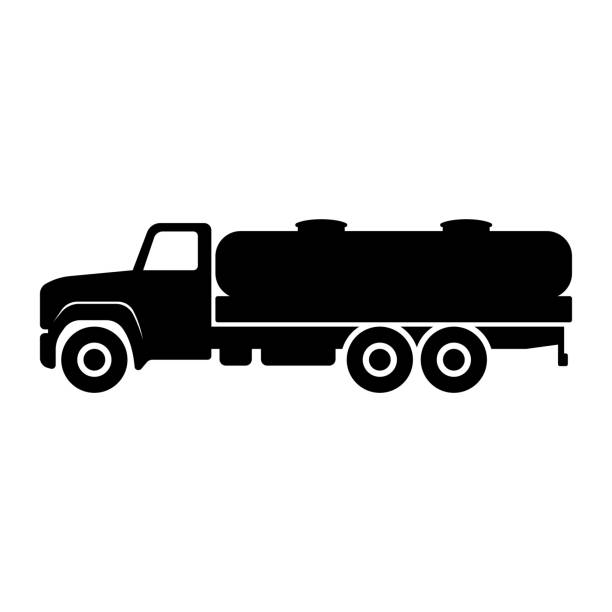 ilustrações de stock, clip art, desenhos animados e ícones de truck icon. freight transport with a tank for transporting liquid. black silhouette. side view. vector flat graphic illustration. the isolated object on a white background. isolate. - semi skimmed milk