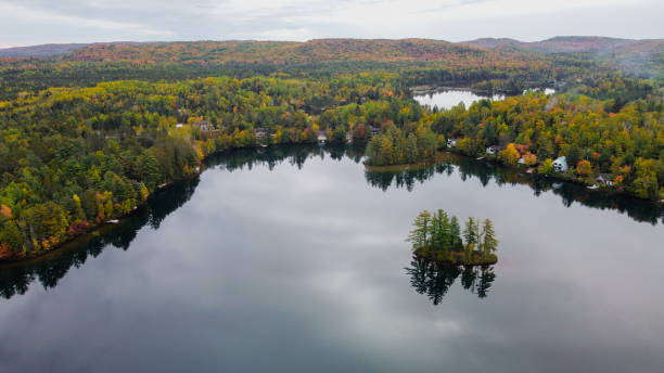 istock Beautiful lake view of eibsee with island .Quebec,Canada 1358144512