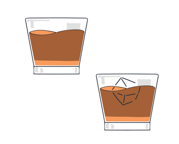 Whiskey glass Created with Illustrator. バー stock illustrations