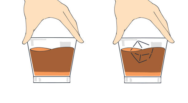 Whiskey glass hand Created with Illustrator. バー stock illustrations