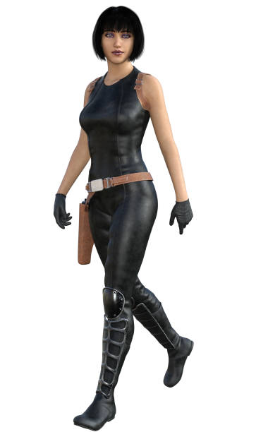 istock futuristic Warrior woman in a black uniform, 3d rendering 1358145648