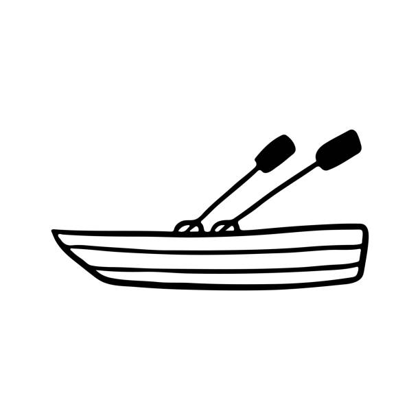 보트 아이콘입니다. 측면 보기입니다. 블랙 잉크 스케치 실루엣. 벡터 플랫 그래픽 손 그린 그림. 흰색 배경의 격리된 개체입니다. 격리. - recreational boat small nautical vessel sea stock illustrations