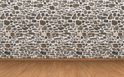 3d render Empty Room Brick wall and wood Brown floor  stock photo