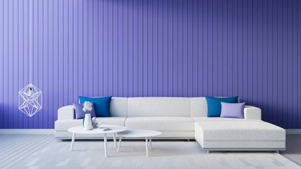 istock Purple Blue wall living room interior 2022 - 3D rendering 1358162184