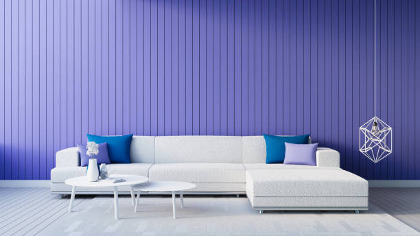 istock Purple Blue wall living room interior 2022 - 3D rendering 1358162697