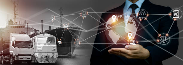 conexión de red mundial de logística y distribución de carga en el transporte y la logística - smart cover fotografías e imágenes de stock