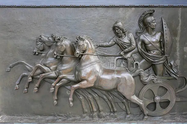 An antique bronze relief from the Achillion Palace in Greece
