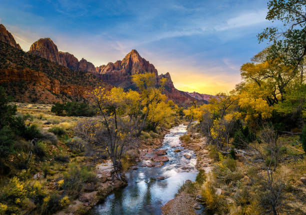 istock Zion national park with sunset 1358166620