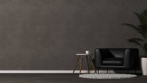 Modern hipster loft living room interior design with leather sofa
