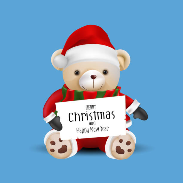 istock Cute Christmas Greeting Card, With Teddy bear wear Santa Claus, vector illustration. 1358174763