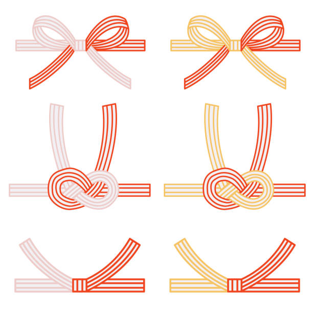 illustrations, cliparts, dessins animés et icônes de ensemble d’icônes de ficelle décorative mizuhiki - wrapped package string box