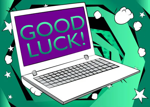 Vector illustration of Laptop with the word Good luck.