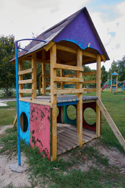 istock Abandoned playhouse in the playground. 1358181895