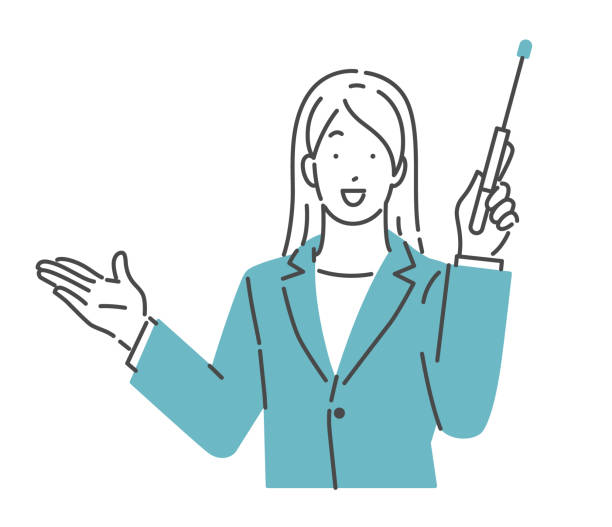 ポインタで説明するスーツの女性 - pointer stick illustrations点のイラスト素材／クリップアート素材／マンガ素材／アイコン素材