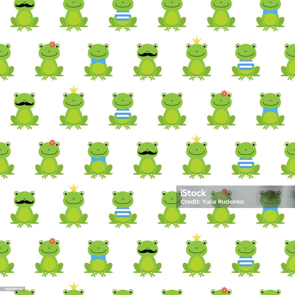 Frog Pattern Cartoon Cute Frog Vector Pattern Seamless Pattern Flat Frog Cartoon Background ...
