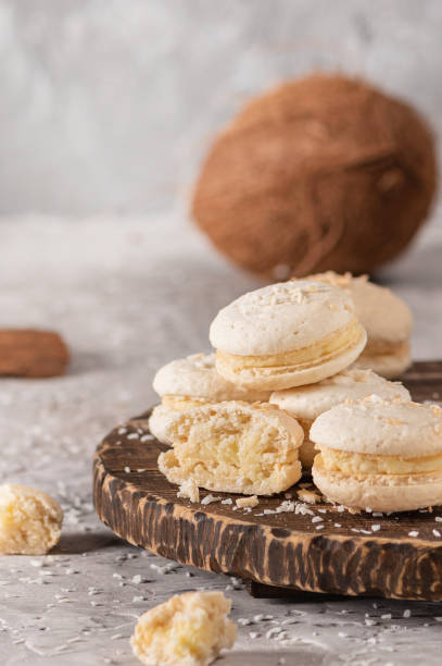 istock Homemade coconut macarons with coconut cream 1358191301