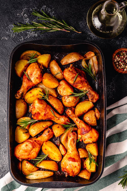 istock Roasted chicken legs with potatoes and rosemary. 1358198849