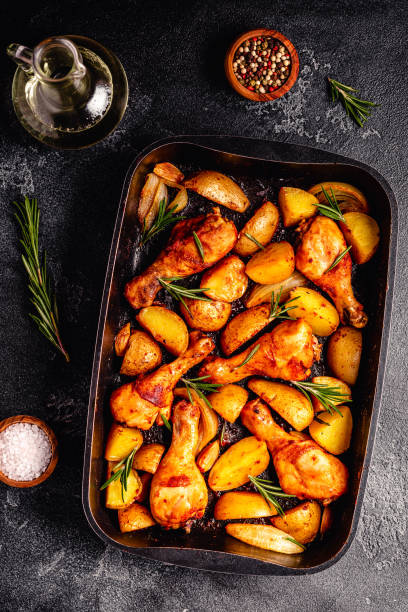 istock Roasted chicken legs with potatoes and rosemary. 1358198896