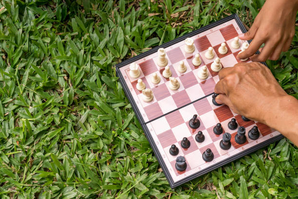 istock hand of moves chess on game chess board in park. 1358199064