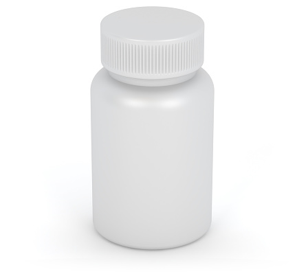 White plastic medical container for pills isolated on a white background