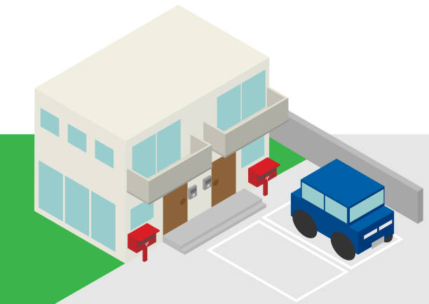 Isometric two-family home Isometric two-family home duplex stock illustrations