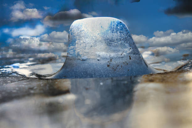 Ice pieces on a lake at sunset in winter atmosphere. cold season