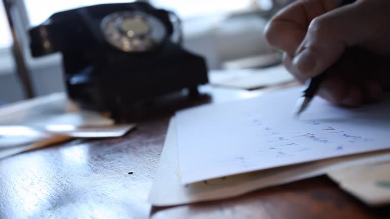 Desk, Hand writing a letter in vintage office   DE  BS