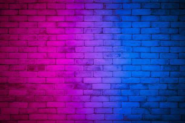 lighting effect red and blue on empty brick wall background. backdrop decoration party happy new year happiness concept, showing or placing products. lighting effect pink and cyan wall background. - dark pink imagens e fotografias de stock