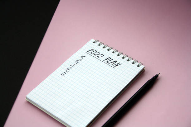 istock 2022 notebook mockup on pink background. New Year. Plans, goals for 2022 1358218258