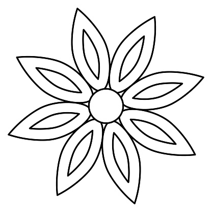 Star anise. Sketch. Badian. Vector illustration. Coloring book for children. Spices for drinks and pastries. Magnolia fruit. Outline on an isolated background. Doodle style. Idea for web design, invitations, postcards.