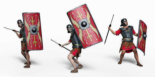 Computer generated 3D illustration with Roman legionaries of ancient Rome against a white background