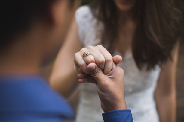 istock groom kisses the bride's hand 1358219637