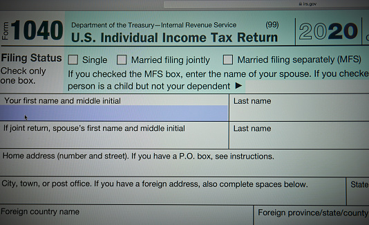 US 1040 Tax Form.