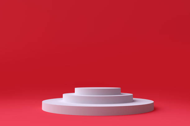 istock Round colorful pedestal or podium. Creative minimal concept design. Abstract modern art illustration for presentation template. Realistic 3d render. 1358220695