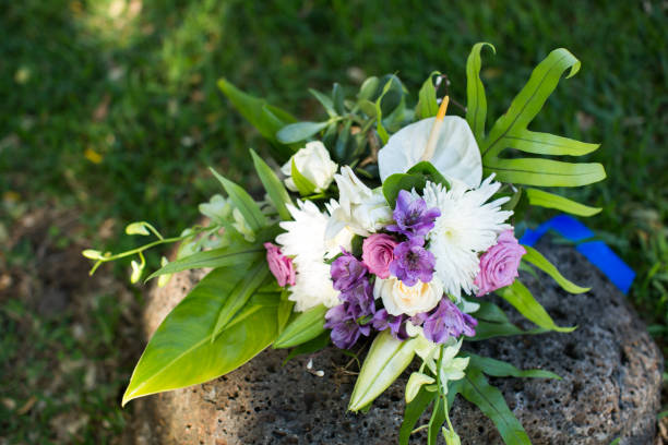 istock Beautiful wedding bouquet on the stone 1358221531