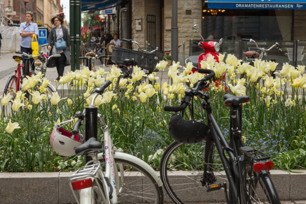 ストックホルム、春に駐車自転車 - bicycle rack bicycle parking community ストックフォトと画像