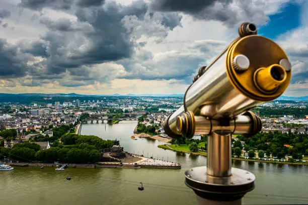 Deutsches Eck or German Corner is a famous place in Koblenz where Mosel River joins  Rhine River in Germany