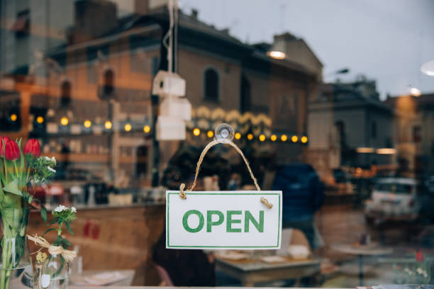 istock Open sign on small business window 1358224888