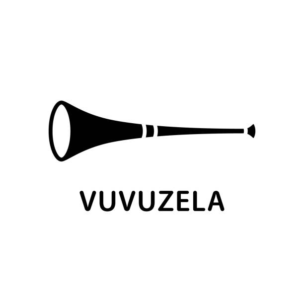 illustrazioni stock, clip art, cartoni animati e icone di tendenza di icona della silhouette di vuvuzela. vettore semplice nero della tromba sportiva - vuvuzela