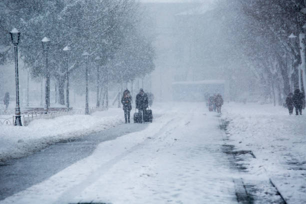 istock people walking on parquet in snowy weather 1358227698