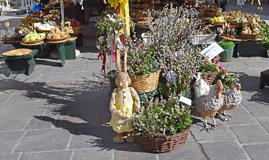 Street sales on stalls. Easter Sunday, Salzburg, Austria.