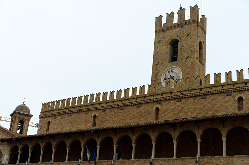 Offida, Italy - June 8, 2021: Offida, historic town in the Ascoli Piceno province, Marche, Italy. The main square