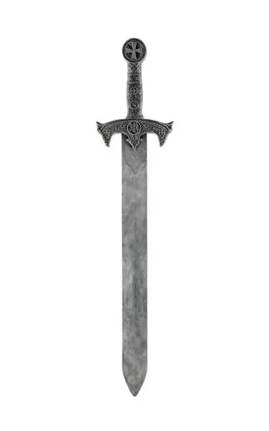 Medieval sword isolated on white with clipping path