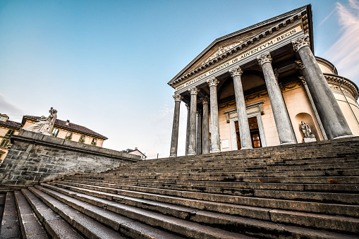 Low Angle View Of Gran Madre Di Dio In Turin, Italy