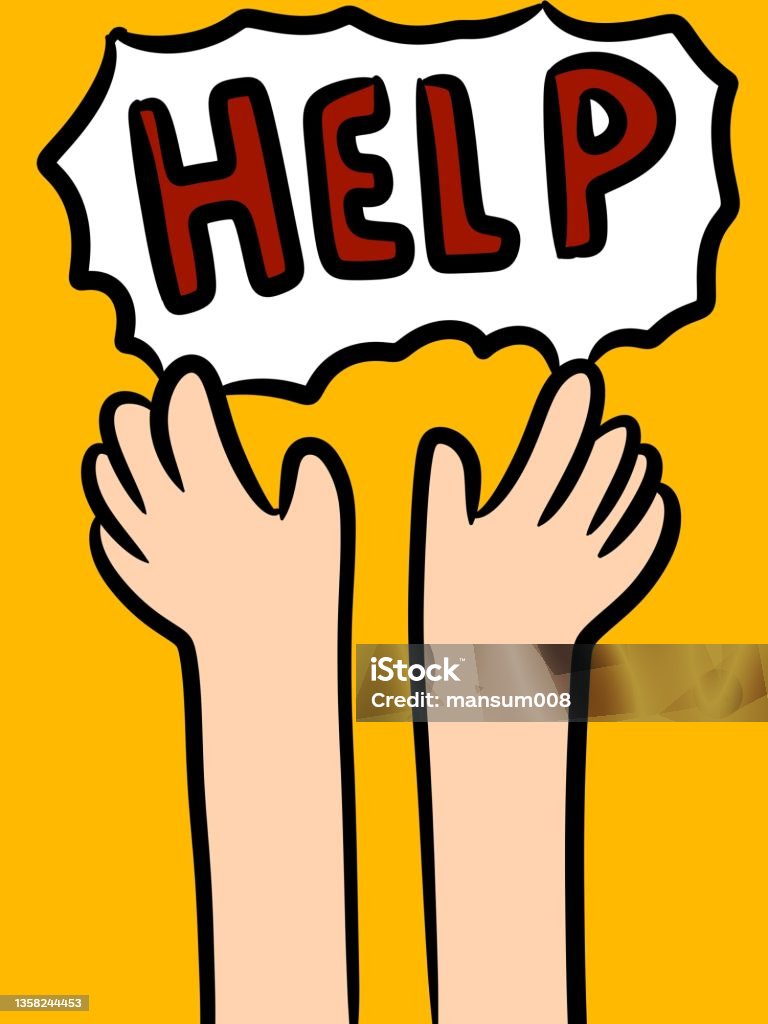 Help Simple Cartoon Hand Cartoon On Text Help Stock Illustration - Download Image Now - A ...